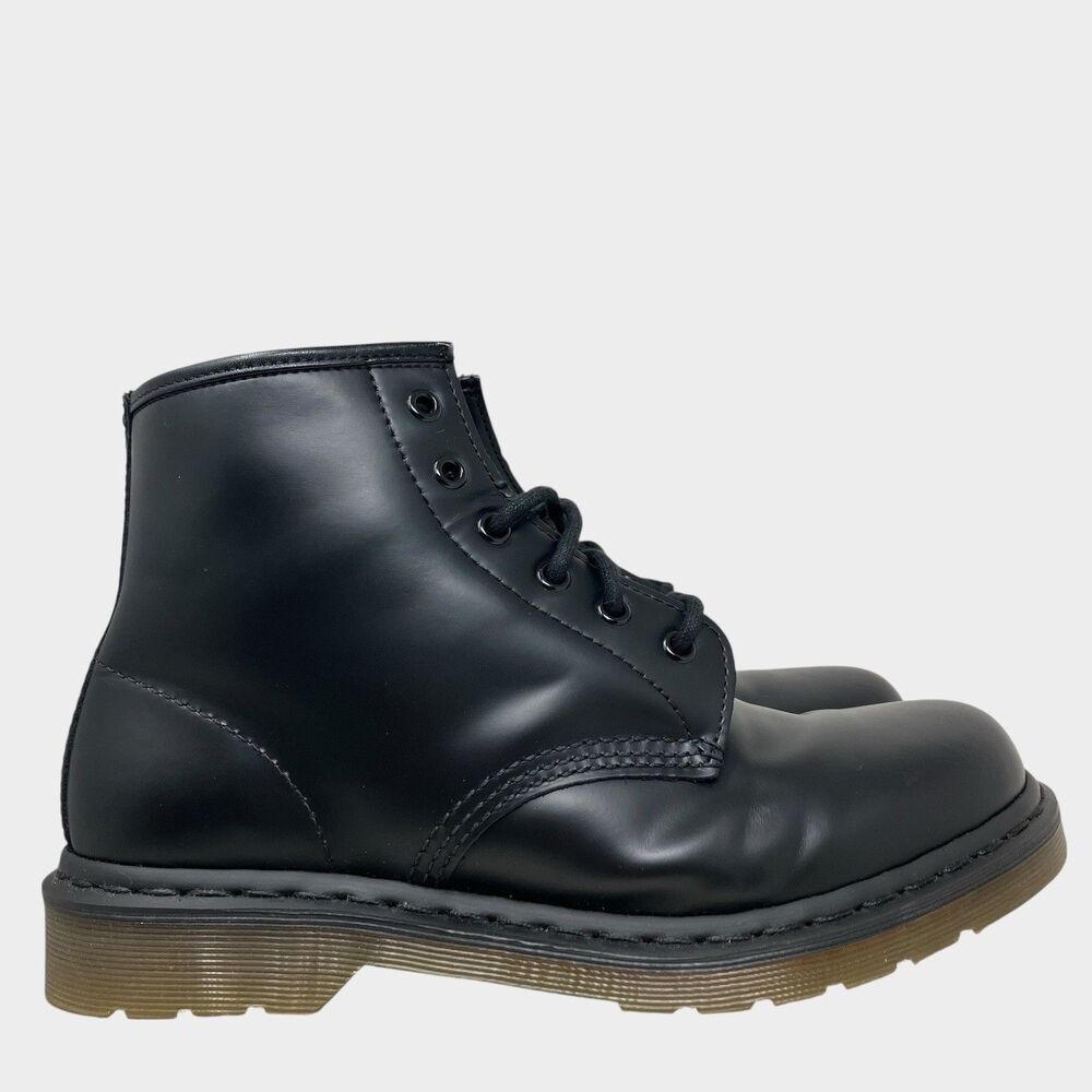 Dr. Martens Boots Mens 9 Black Smooth Leather 6 Eye Ankle Lace Up 101 READ*